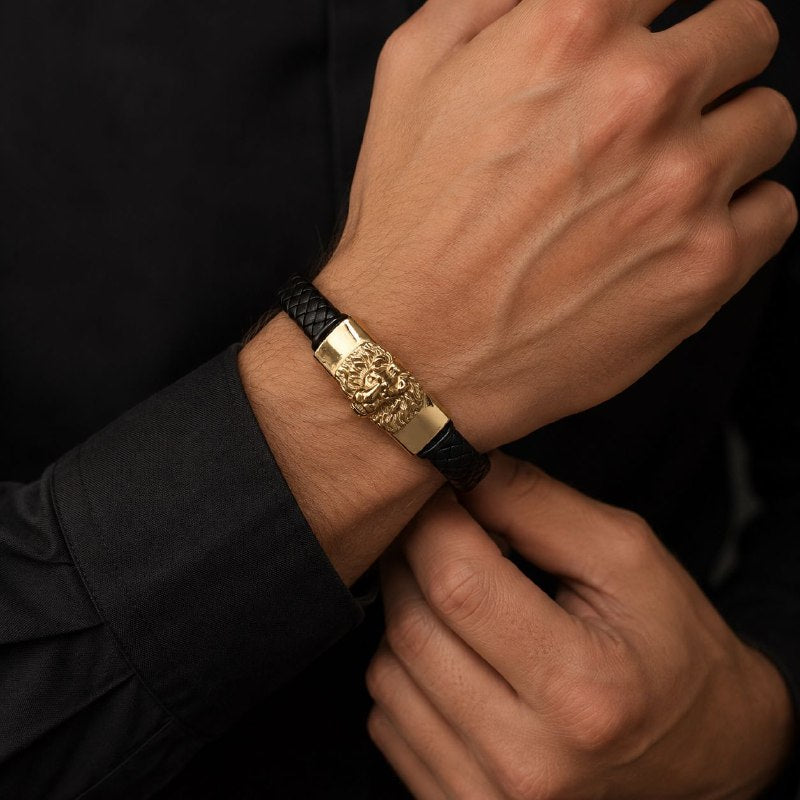 PULSERA DE ENCHAPE PARA CABALLERO CON DISEÑO DE LEON 22CM