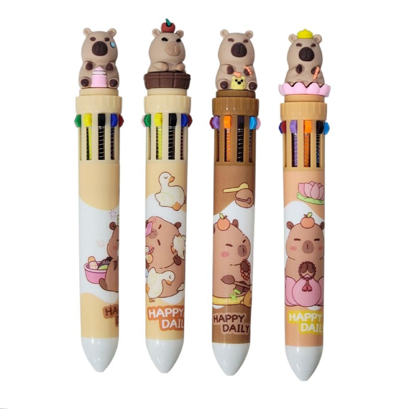 LAPIZ BOLIGRAFO MULTICOLOR 10 EN 1, DISEÑO DE CAPIBARA,CAPYBARA HAPPY DAILY
