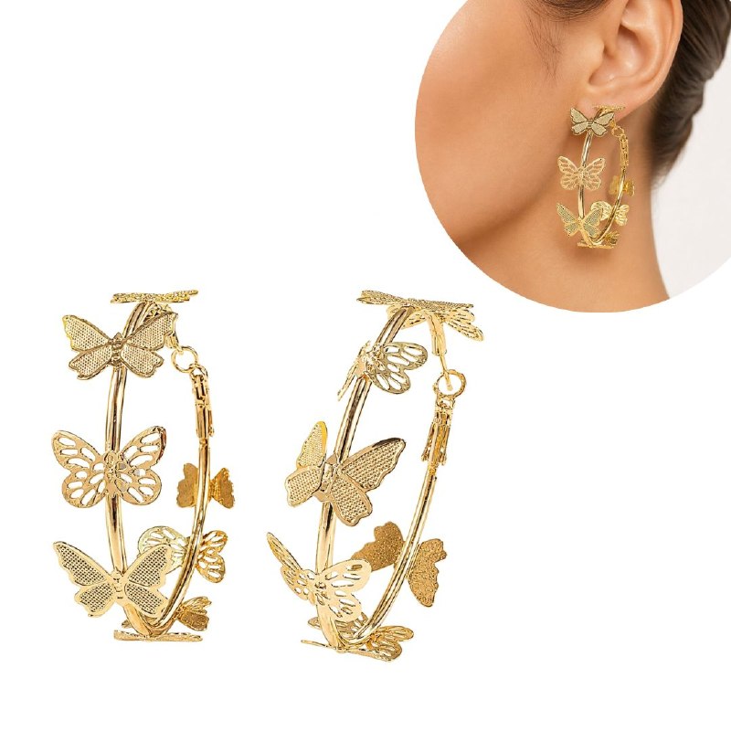 ARITOS DE ENCHAPE PARA DAMA CON DISEÑO DE MARIPOSA 7CM