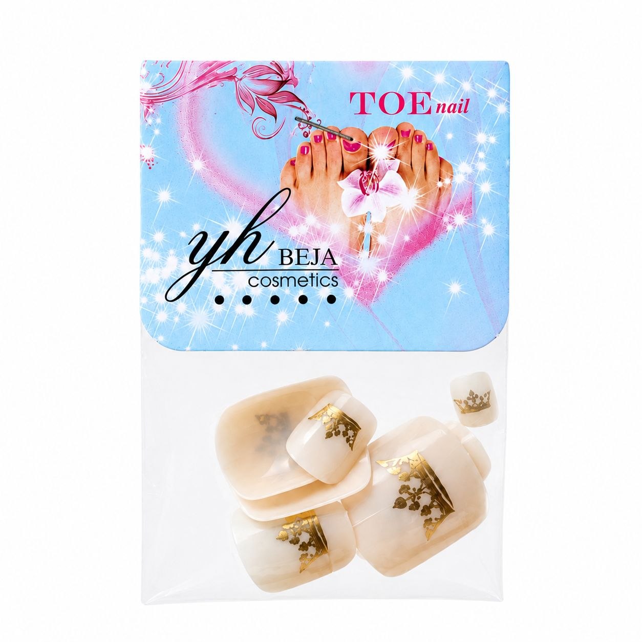 UÑAS POSTIZAS PARA PIES CON DISEÑOS YH BEJA COSMETICS