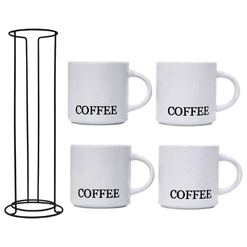 SET DE TAZAS DE CERAMICA TIPO SPECKLE CON SOPORTE DE METAL 4PCS 9X9CM