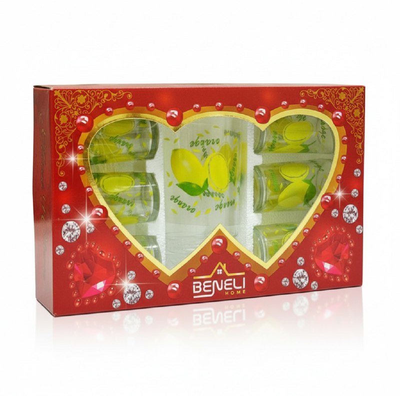 SET DE JARRA Y 7 VASOS CON DISEÑO FRUTAL AMARILLO DE VIDRIO BENELI HOME