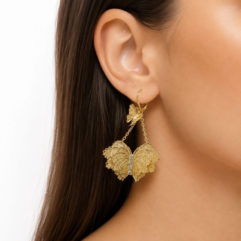 ARITOS DE ENCHAPE PARA DAMA CON DISEÑO DE MARIPOSA 6CM