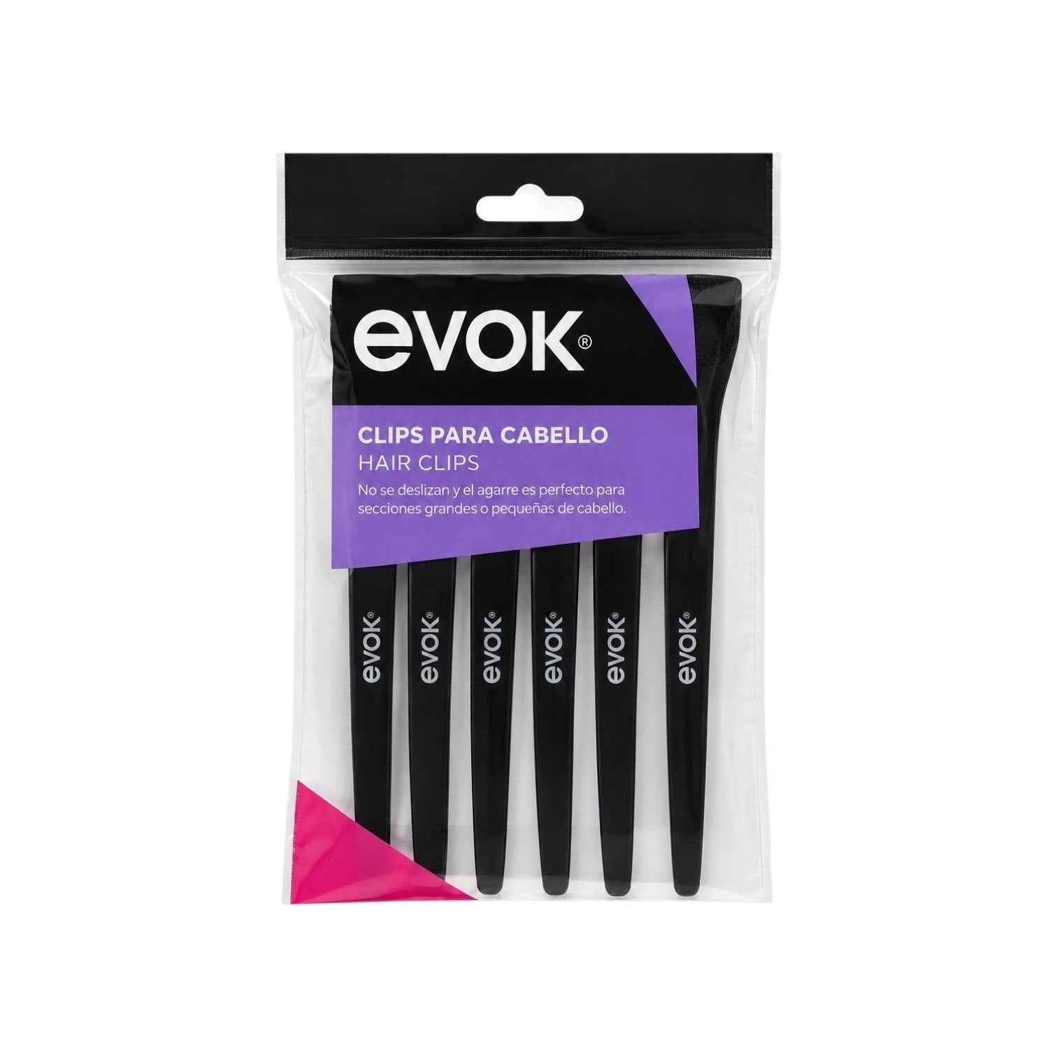GANCHO CLIPS PARA EL CABELLO DE AGARRE PERFECTO ANTIDESLIZANTE SUAVE EVOK 6 PIEZAS