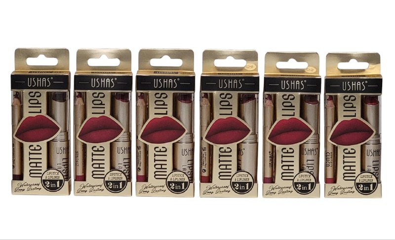 BRILLO LABIAL Y LAPIZ DELINEADOR DE LABIOS MATTE RESISTENTE AL AGUA LARGA DURACION 6 TONOS, USHAS 3.8G, 0.8G