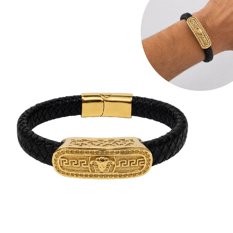 PULSERA DE ENCHAPE PARA CABALLERO CON DISEÑO GRIEGO DE MEDUSA 24CM