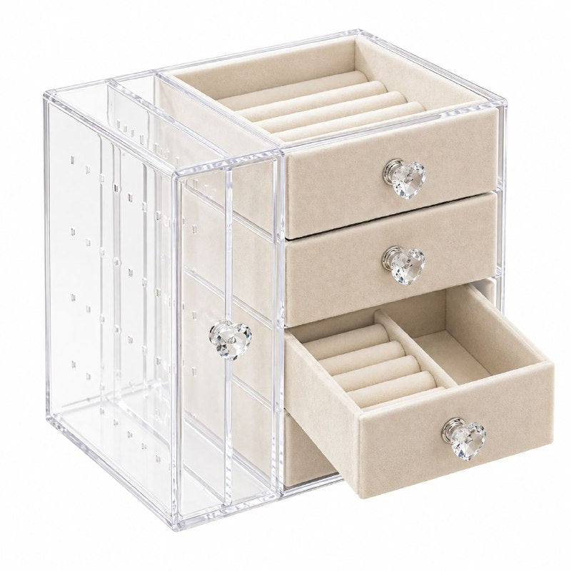 ORGANIZADOR DE JOYAS MULTISECCION CON GANCHOS ANTI ENREDOS 18X21X13CM