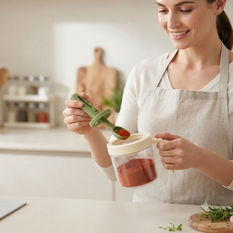 ORGANIZADOR RECIPIENTE FRASCO DE CONDIMENTOS CON CUCHARA EXPANDIBLE, ALMACENA Y DISPENSA ESPECIAS Y CONDIMENTOS EXPASION SEASONING JAR
