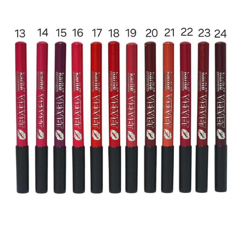 BRILLO LABIAL EN LAPIZ DELINEADOR DE TEXTURA SUAVE Y MATTE DE LARGA DURACION RESISTENTE AL AGUA KARITE 24 TONOS