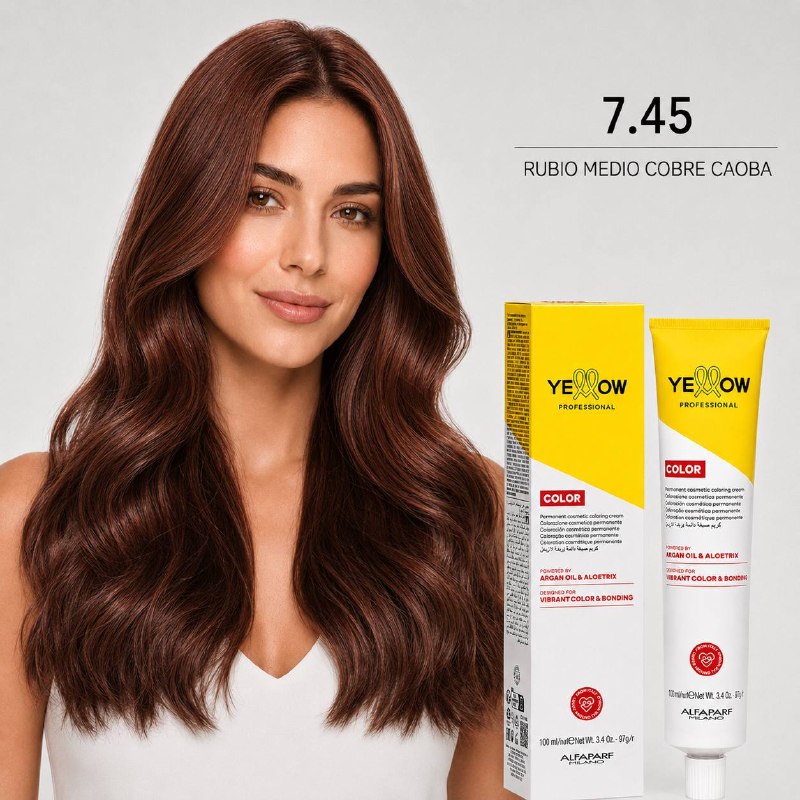 TINTE PERMANENTE PARA EL CABELLO CON ACEITE DE ARGAN Y ALOETRIX TONO 7.45 RUBIO MEDIO COBRE CAOBA ALFAPARF 100ML