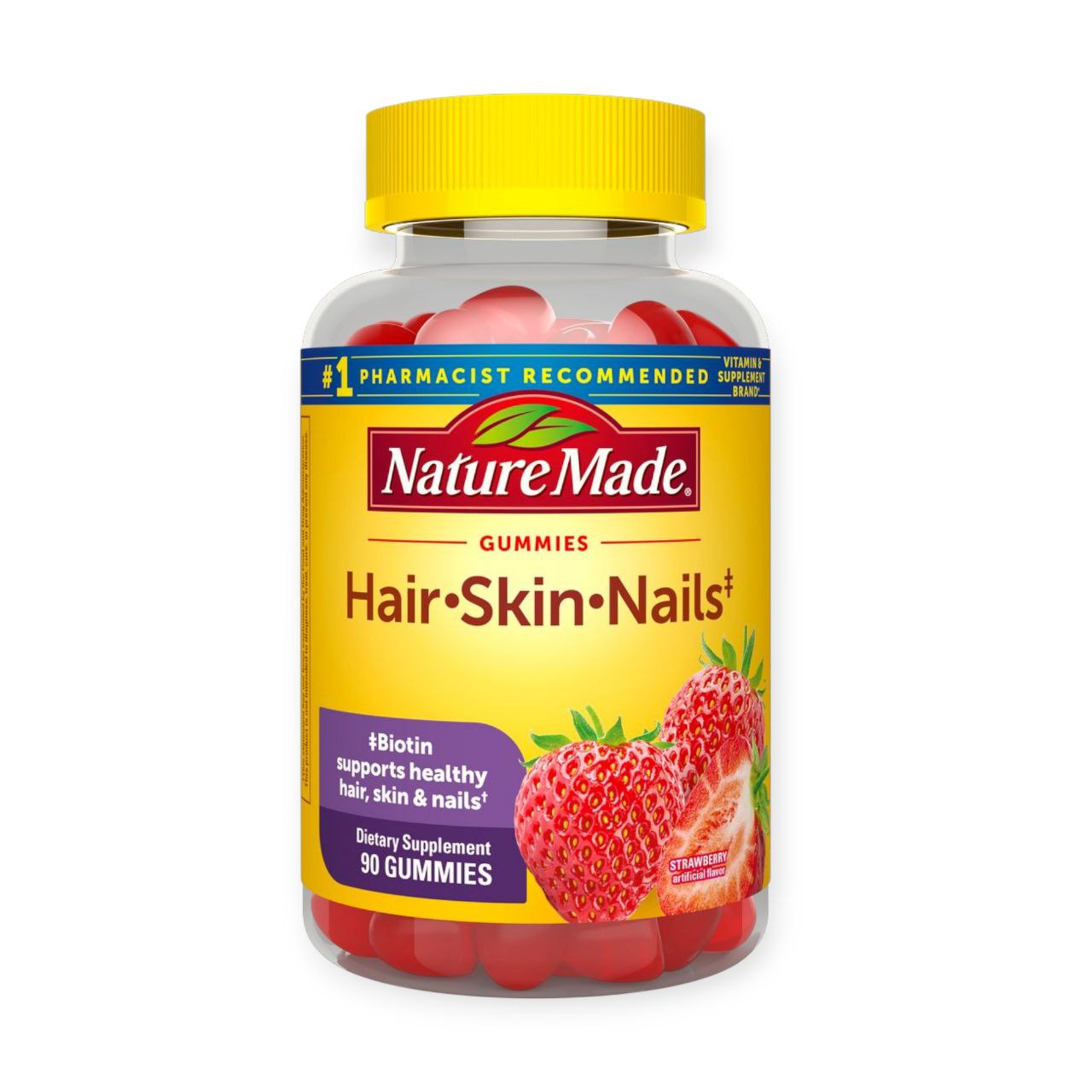 VITAMINAS EN GOMITAS APOYA LA SALUD DEL CABELLO, PIEL Y UÑAS, SUPLEMENTO DIETETICO SABOR A FRESA NATURE MADE 90UND