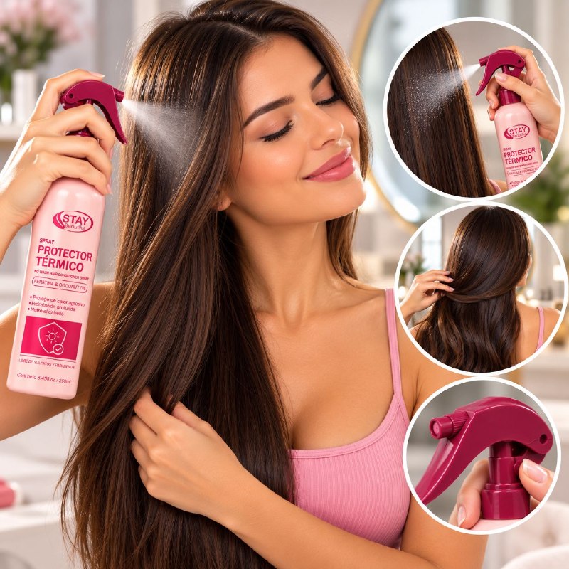 SPRAY PROTECTOR TERMICO PARA EL CABELLO SIN ENJUAGUE CON KERATINA Y ACEITE DE COCO STAY BEAUTIFUL 250ML
