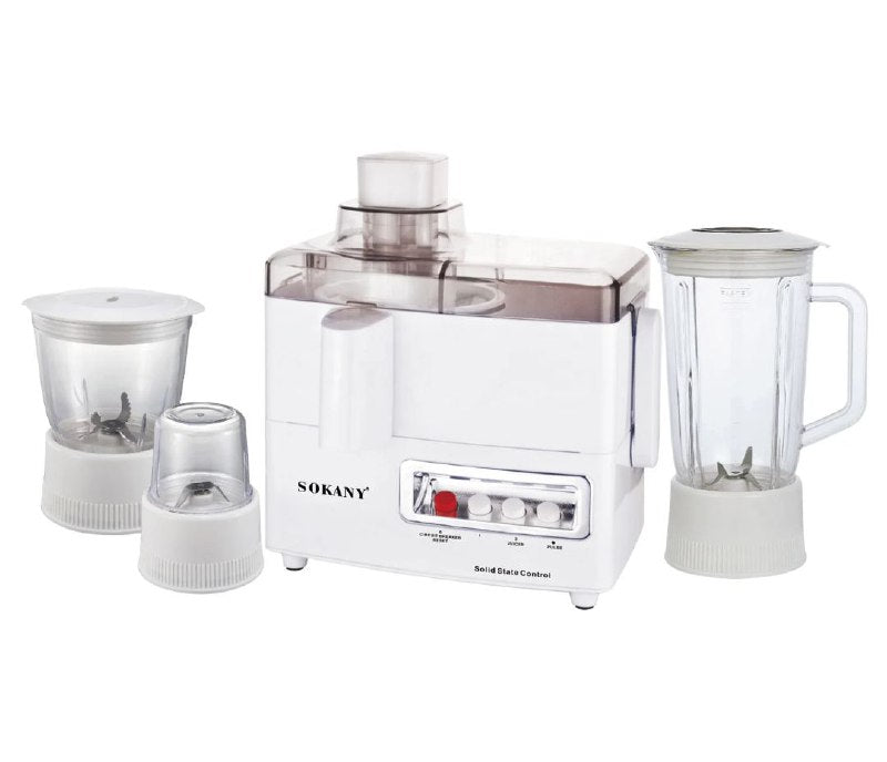 MAQUINA EXTRACTOR DE JUGO 4 EN 1, SK-03029, SOBRECARGA AUTOMATICA, MOTOR DE ALTA POTENCIA 800W, INTERRUPTOR SEGURO SOKANY