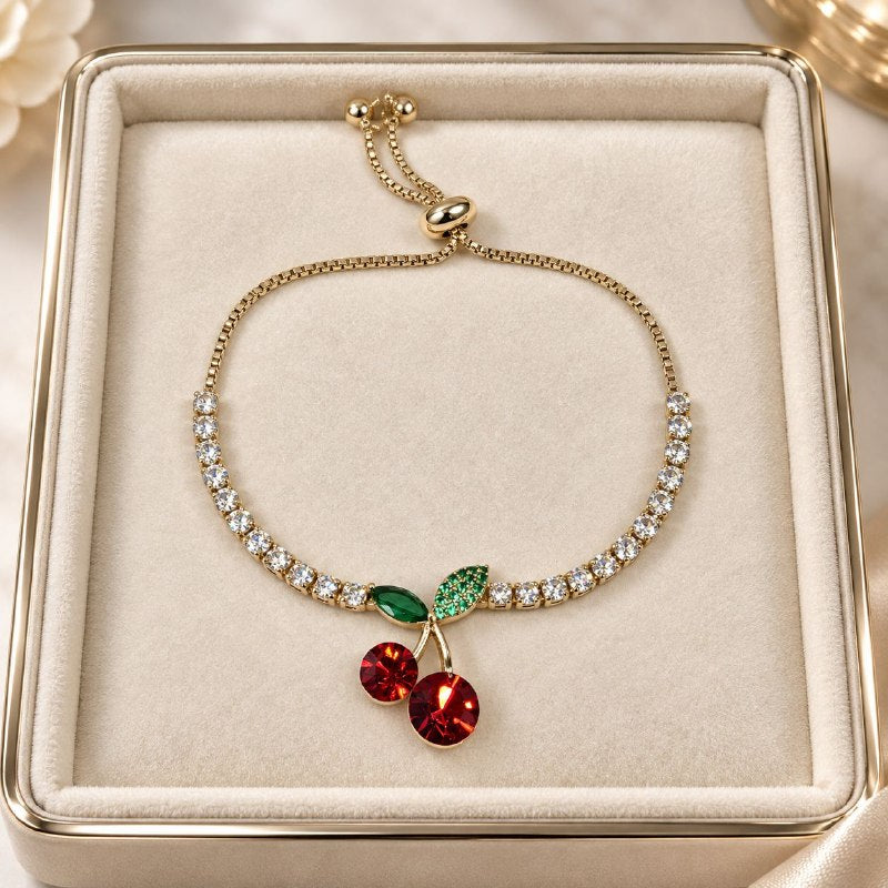 PULSERA DE ENCHAPE PARA DAMA CON DISEÑO DE CEREZA 18CM
