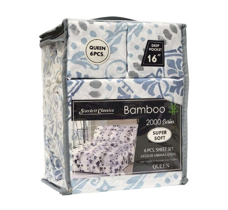 JUEGO DE SABANAS CAMERA DE 6 PIEZAS QUEEN SCARLETT CLASSICS BAMBOO, 54 ESTILOS