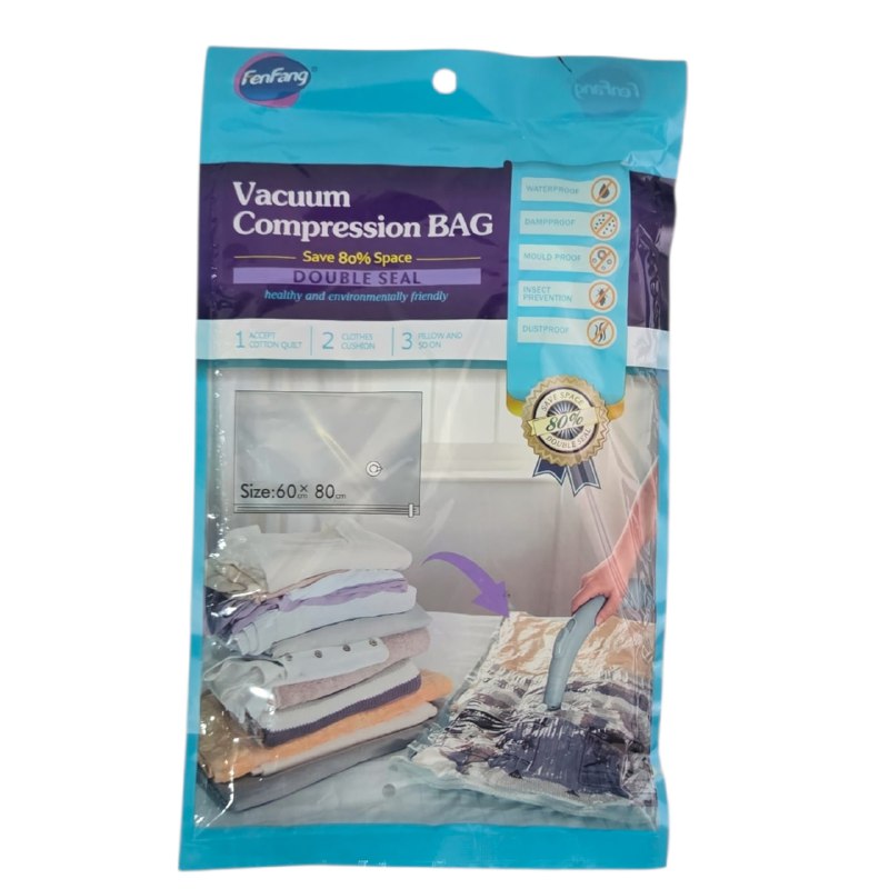 BOLSA DE COMPRESION AL VACIO PARA OPTIMIZAR ESPACIO Y ALMACENAMIENTO PARA MALETAS, ROPEROS ETC FENFANG 60X80CM