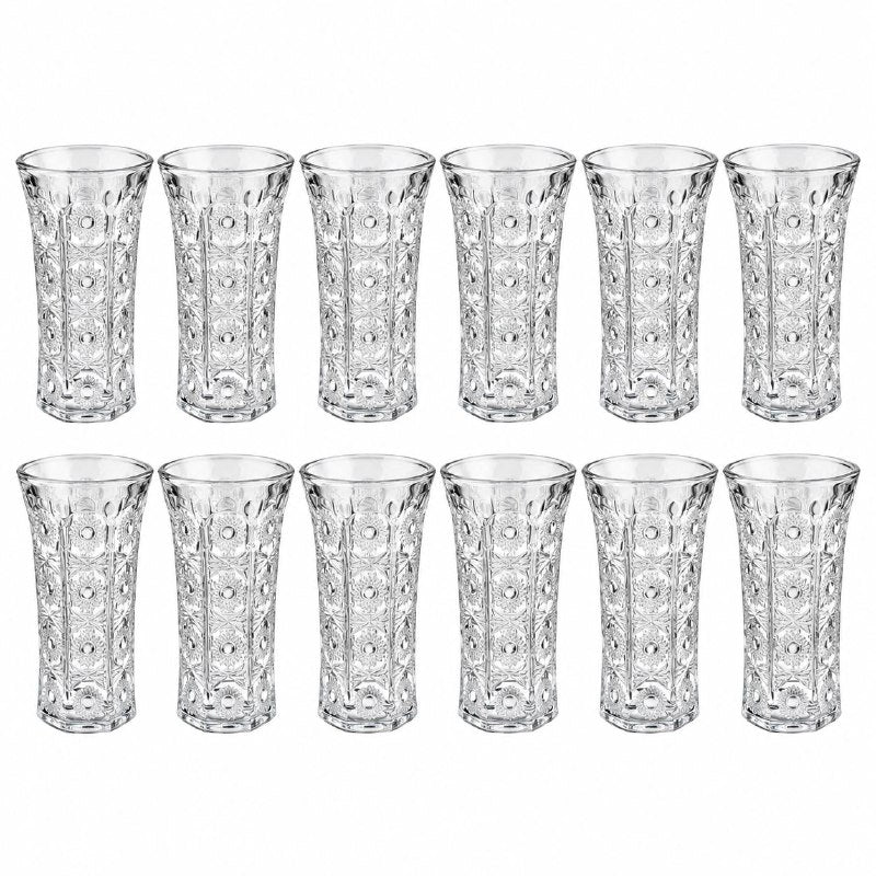 SET DE 12 VASOS DE VIDRIO CON RELIEVE RECORATIVO SAFWAN 12CM