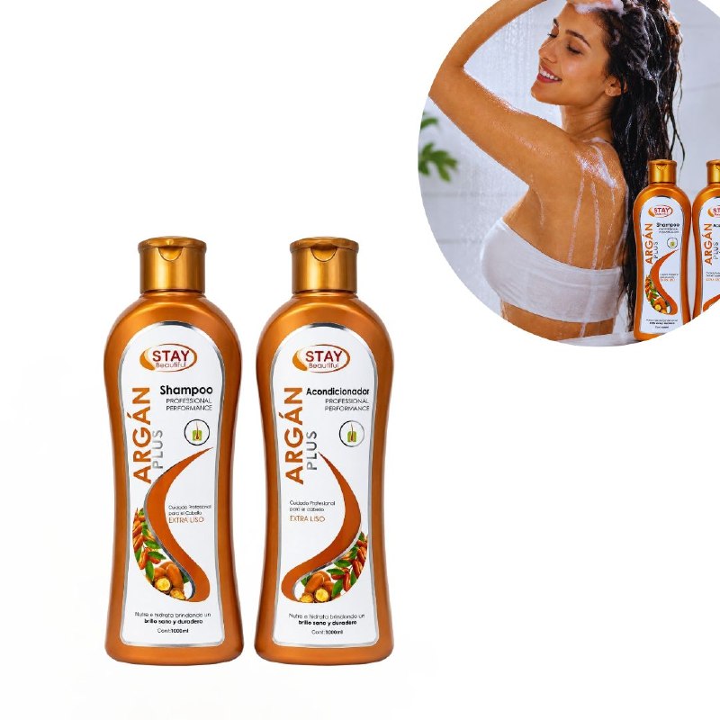 SET DE SHAMPOO Y ACONDICIONADOR DE ACEITE DE ARGAN NUTRITIVO Y ALISADOR STAY BEAUTIFUL 1000MLX2