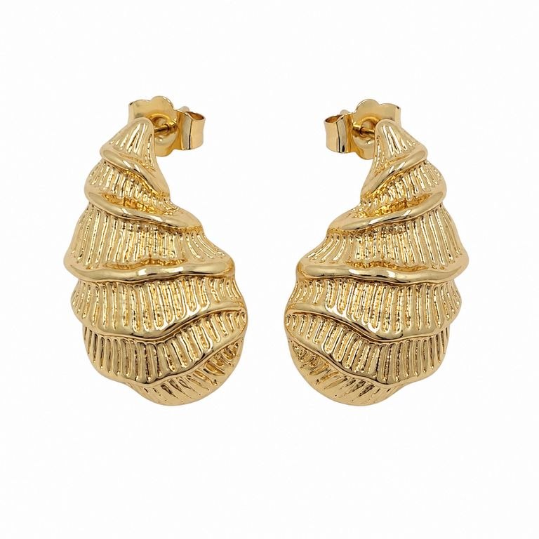 ARITOS DE ENCHAPE PARA DAMA CON DISEÑO DE CARACOL MARINO ABOMBADO 2CM