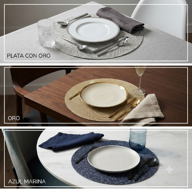 MANTEL PARA MESA REDONDO DE PVC DISEÑO TEJIDO TEXTURIZADO 38CM