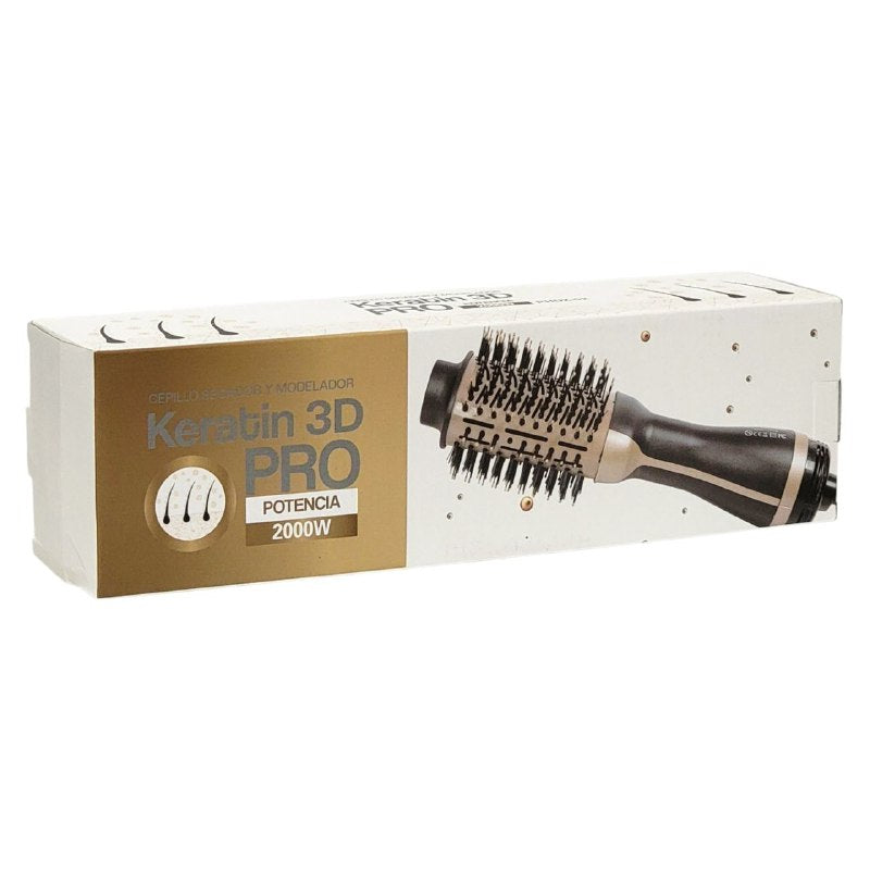 CEPILLO SECADOR Y MOLDEADOR DE KERATIN 3D PRO, POTENCIA 2000W PARA CABELLOS SECOS Y HUMEDOS, REVESTIMIENTO CERAMICO, AJUSTE DE TEMPERATURA, CABLE GIRATORIO 360