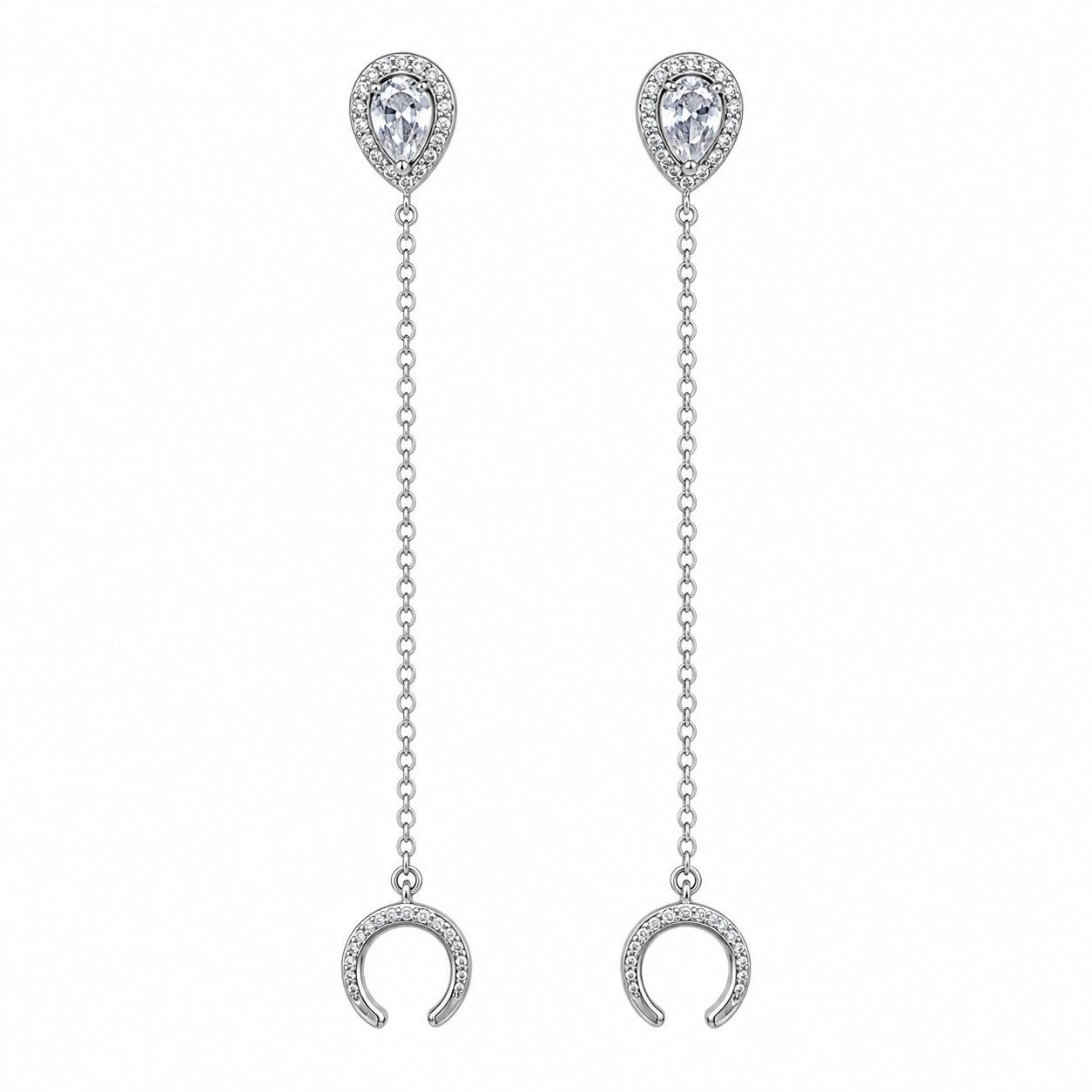 ARITOS DE ACERO INOXIDABLE CON BAÑO DE ENCHAPE CON DISEÑO DE GOTA CON HALO Y EAR CUFF DE CADENA