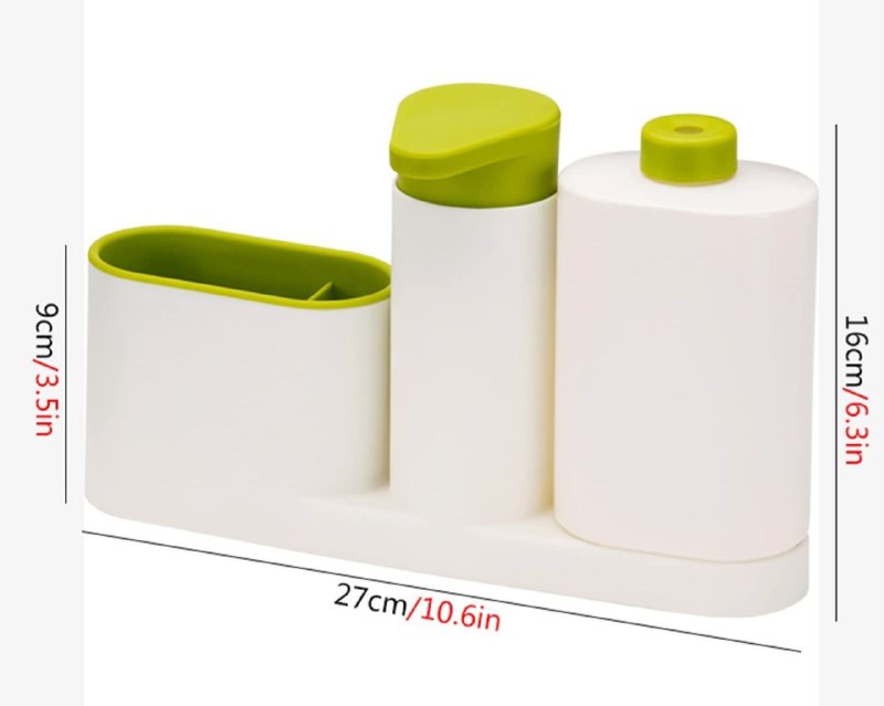 DISPENSADOR DE JABON LIQUIDO PARA COCINA O BAÑO CON ORGANIZADOR DE ESPONJAS Y CEPILLOS 9X16X27CM