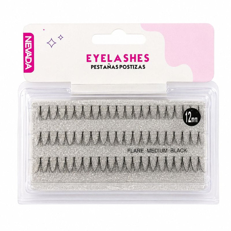 PESTAÑAS POSTIZAS INDIVIDUALES NEVADA BEAUTY 12MM COLOR NEGRO 1 ESTUCHE