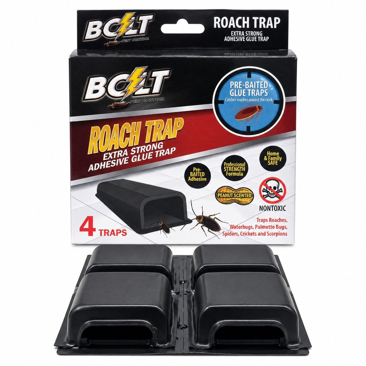 TRAMPAS ADHESIVAS PARA CUCARACHAS CON AROMA A MANÍ BOLT 4 PIEZAS (7X6CM C/U)