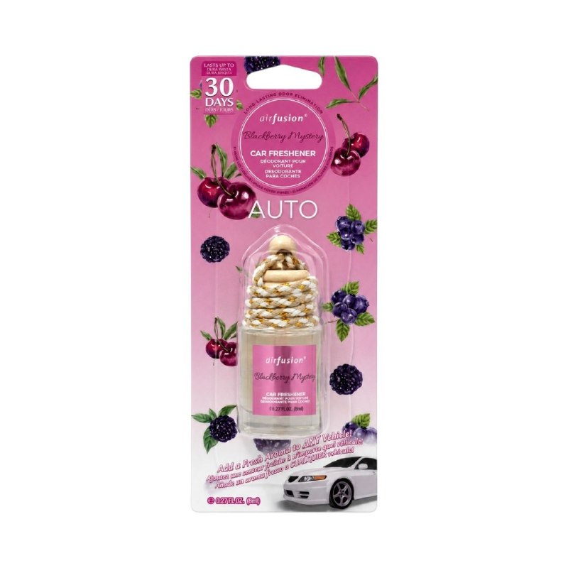 AMBIENTADOR COLGANTE PARA AUTO CON AROMA A MORA MISTERIOSA AIR FUSION 8ML