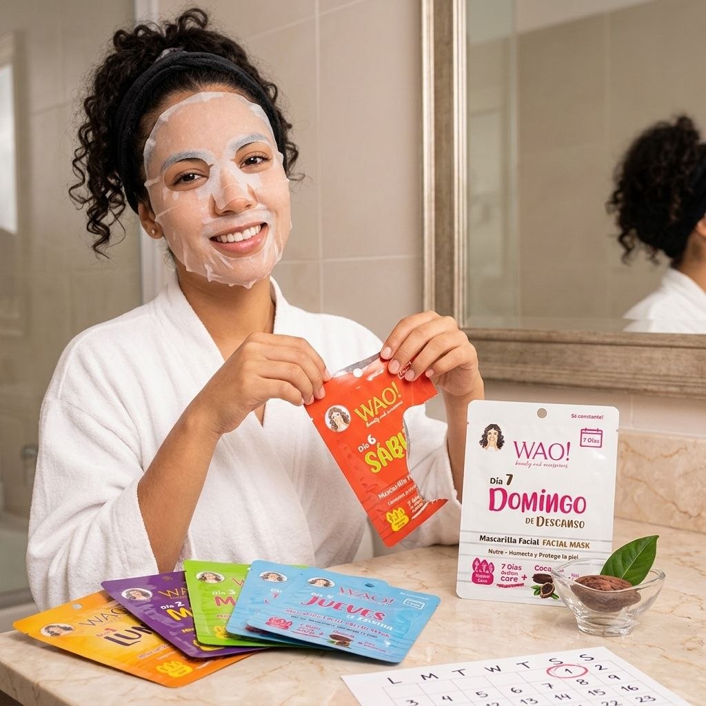 MASCARILLAS FACIALES RUTINA SEMANAL HIDRATAR Y RENOVAR LA PIEL WAO! BEAUTY AND ACCESSORIES 7X25G