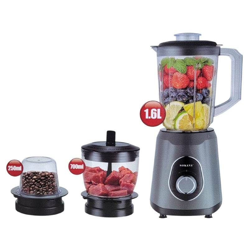 MAQUINA LICUADORA MULTIUSOS 3 EN 1, SK-03036, CUCHILLA DE ACERO INOXIDABLE, DISPOSITIVO DE SEGURIDAD, 800W, 2 VELOCIDADES SOKANY