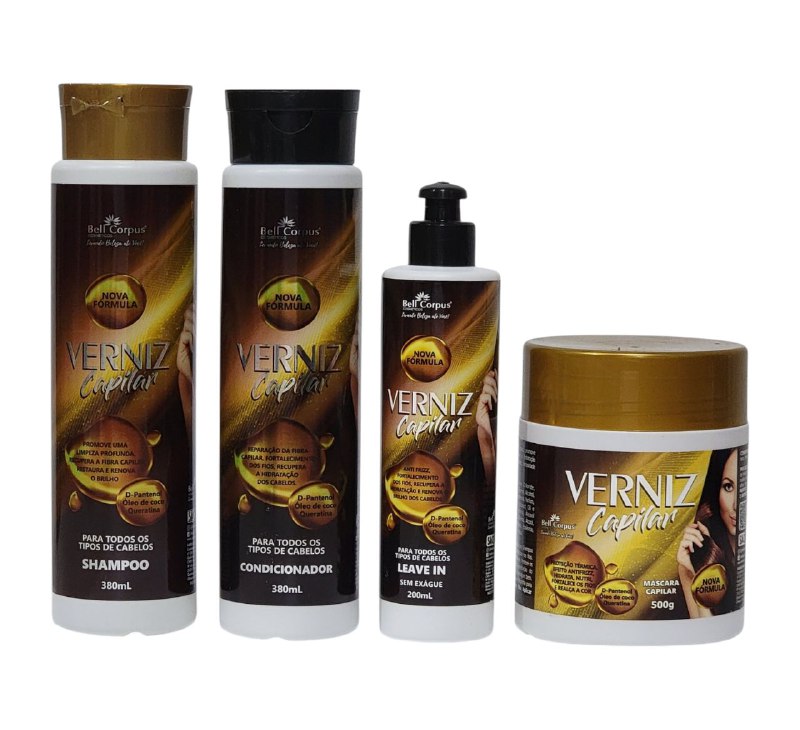 SET DE CUIDADO PARA EL CABELLO CON QUERATINA DE ACEITE DE COCO D-PANTENOL 4PCS BELL CORPUS COSMETICS BARNIZ