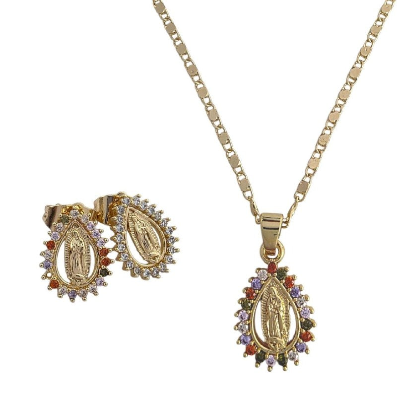 SET DE ENCHAPE PARA DAMA CON DISEÑO DE VIRGEN MARIA