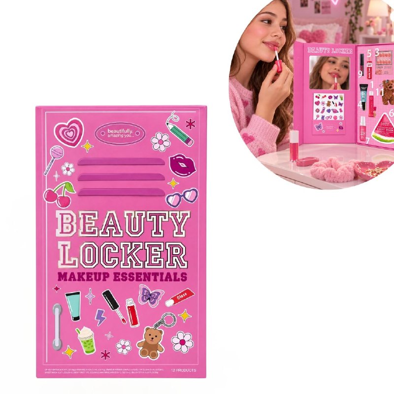 SET DE MAQUILLAJE MULTIFUNCIONAL DE 12 PIEZAS DE BELLEZA, CUIDADO PERSONAL Y ACCESORIOS EN ESTUCHE ORGANIZADOR BEAUTY LOCKER