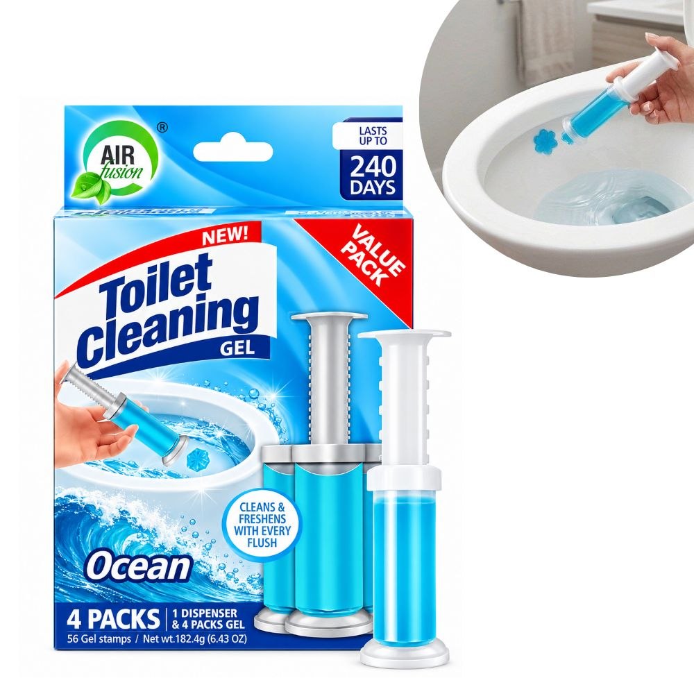 GEL DE LIMPIEZA Y AROMATIZANTE PARA INODOROS AROMA OCÉANO AIRFUSION 4 PAQUETES 182.4G