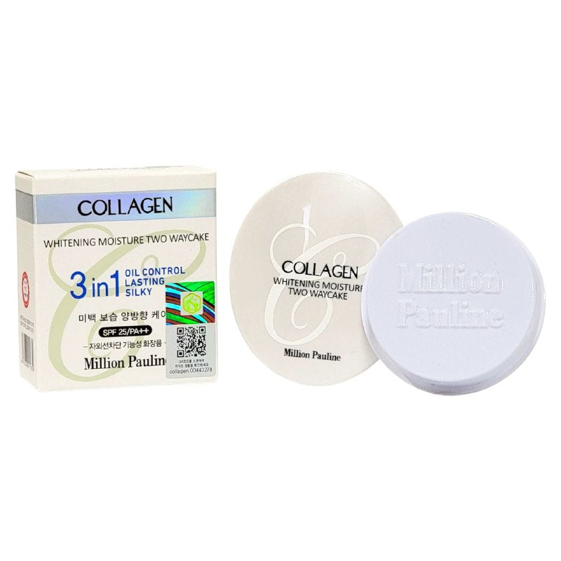 POLVOS DE MAQUILLAJE 3 EN 1 DE COLAGENO, MANTIENE EL CONFORT DE LA PIEL, EXCELENTE ABSORCION DE GRASA, ACABADO TRANSPARENTE SPF 25PA MILLION PAULINE COLLAGEN 13+13G