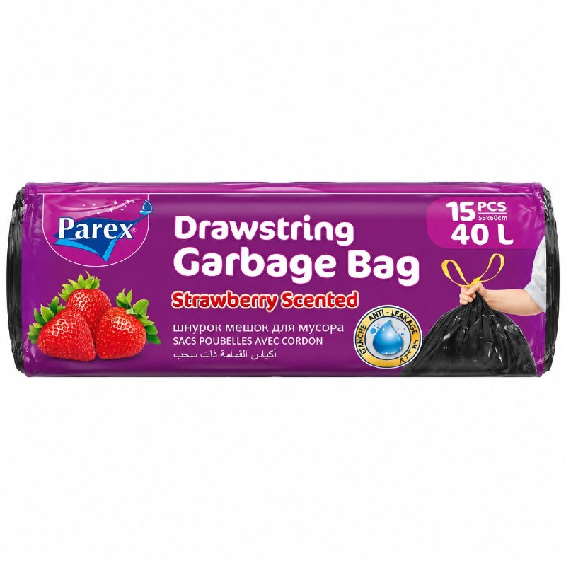 BOLSAS PARA BASURA PERFUMADAS CON CIERRE FACIL AROMA FRESAS 40L PAREX 15UND