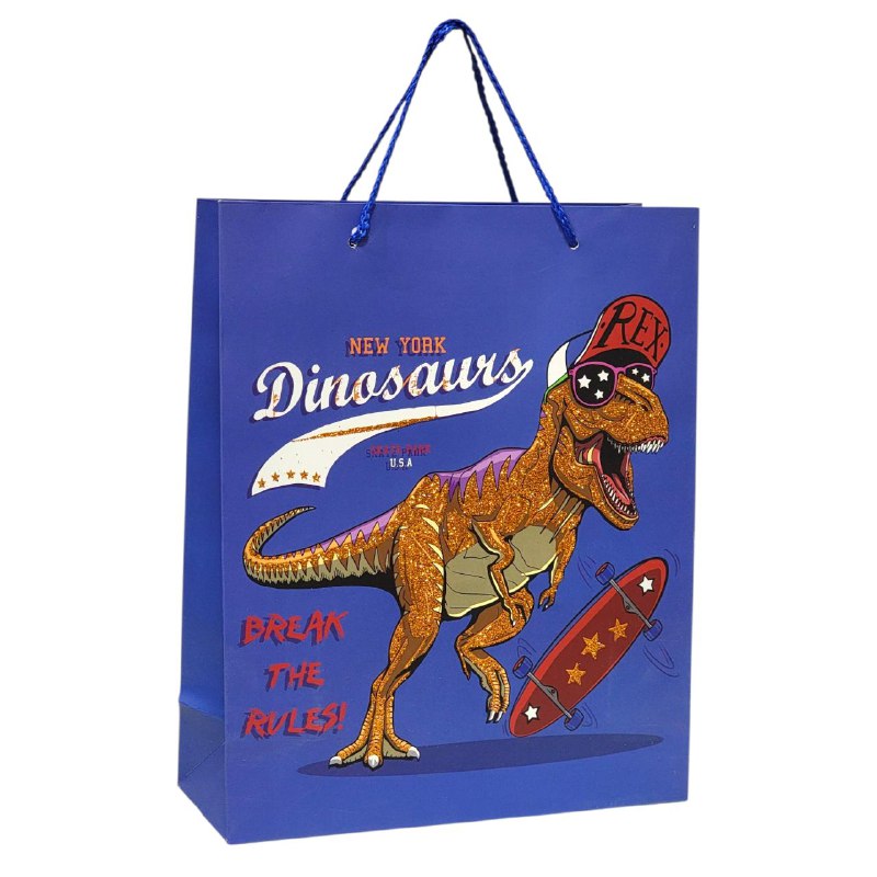 BOLSA DE REGALO DE DINOSAURIO MEDIANA 26X32X10CM