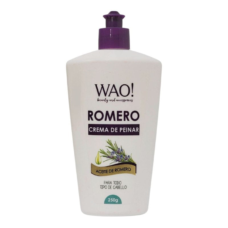 CREMA PARA PEINAR EL CBELLO DE ACEITE DE ROMERO, DA BRILLO, RESTAURA LA FIBRA CAPILAR Y DA PROTECCION UV SOLAR WAO BEAUTY 250G