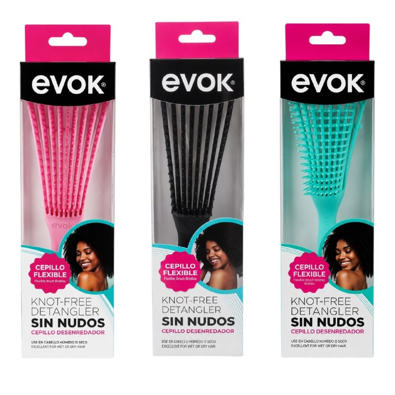CEPILLO PEINE FLEXIBLE DESENREDANTE PARA PELO HUMEDO O SECO EVOK 3 COLORES