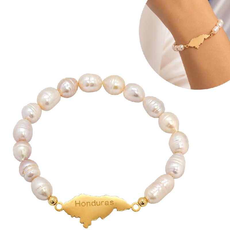 PULSERA DE ENCHAPE ELASTICA PARA DAMA CON DISEÑO DE HONDURAS