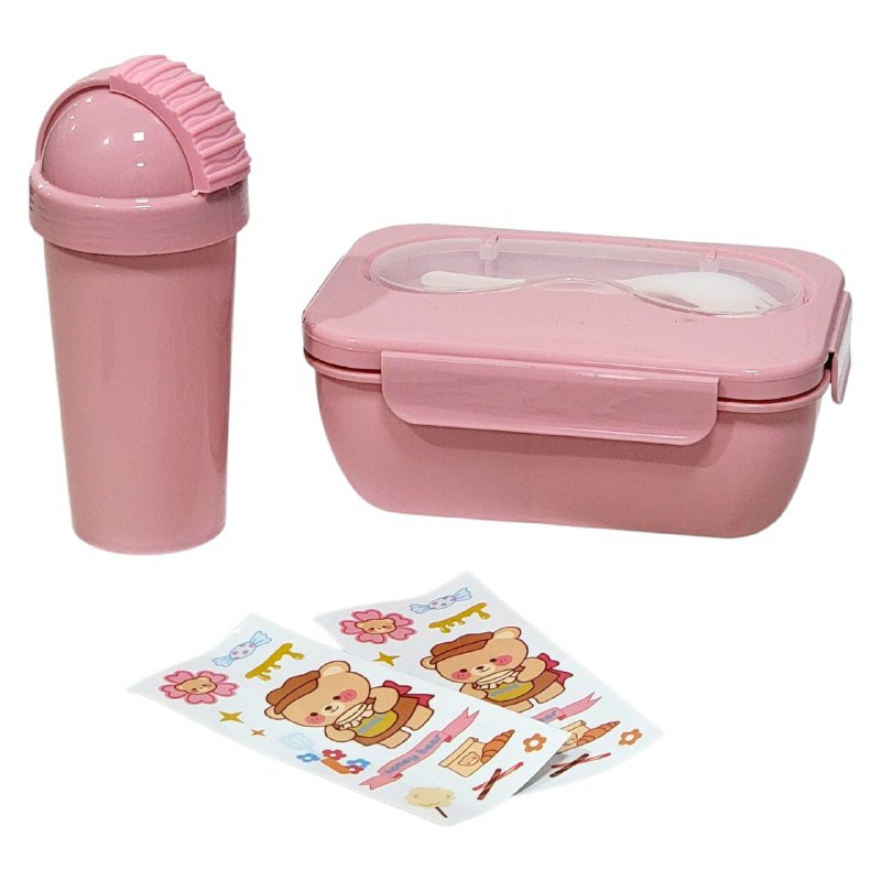 LONCHERA EN KIT CON SEPARADOR, CUBIERTO Y BOTE Y STICKERS 2 COLORES XITIANLONG