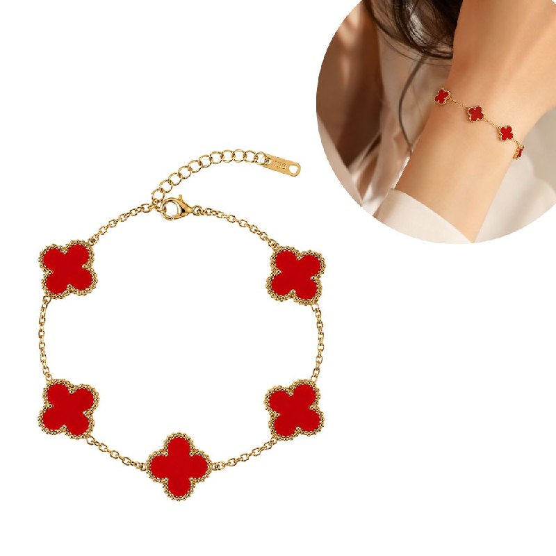 PULSERA DE ENCHAPE PARA DAMA CON DISEÑO DE FLOR 19CM (DUPE DE VAN CLEEF)