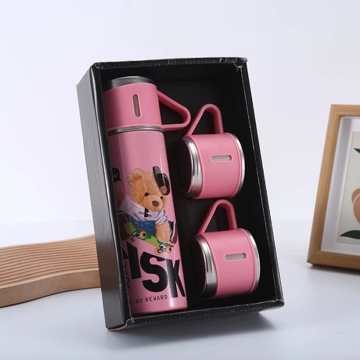 SET DE TERMO CON TAZAS DE ACERO INOXIDABLE 3 PIEZAS VACUUM FLASK 500ML 5 ESTILOS