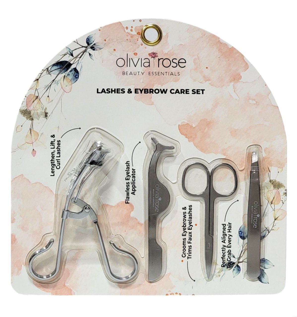SET DE CUIDADO DE PESTAÑAS Y CEJAS, RIZADOR DE PESTAÑAS ALARGA Y RIZA, APLICADOR DE PESTAÑAS, TIJERAS DE CEJAS, PINZAS ORIGINAL OLIVIA ROSE BEAUTY ESSENTIALS