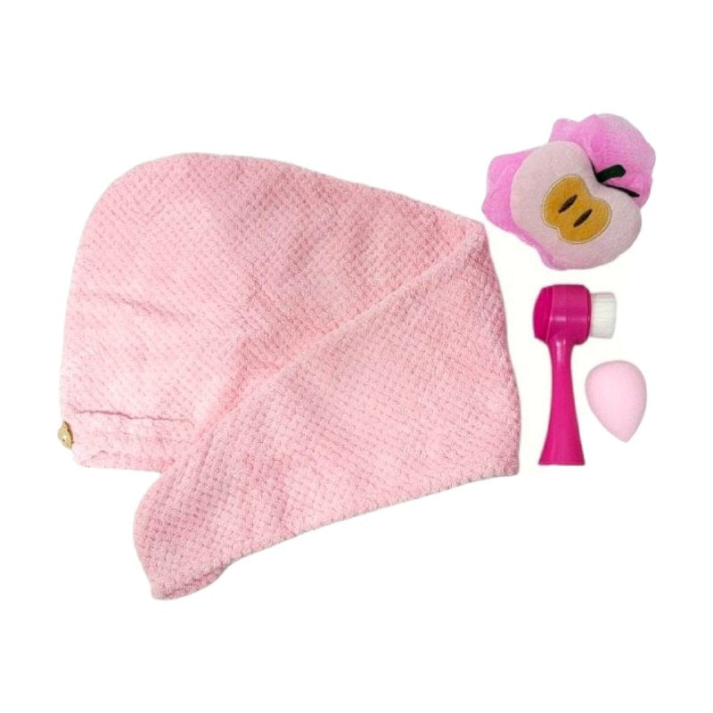 KIT DE CUIDADO PERSONAL, ESPONJA MAQUILLAJE, TOALLA PELO, CEPILLO FACIAL, ESPONJA CORPORAL SWEET BEAUTY