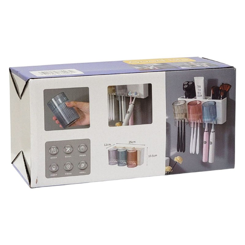 ESTANTE ORGANIZADOR PARA BAÑO CON DEPOSITO PARA CEPILLO DE DIENTES Y UTENSILIOS DE BELLEZA, INCLUYE 3 VASOS PARA ENJUAGAR, FACIAL DE LIMPIAR GOOD LIFE