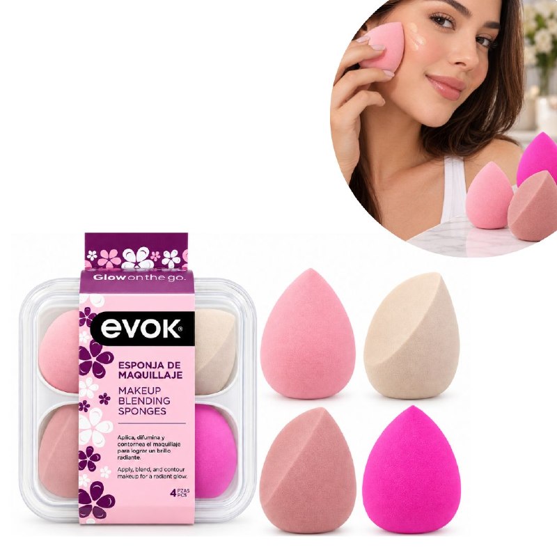 SET DE 4 ESPONJAS APLICADORAS DE MAQUILLAJE EVOK 7CM