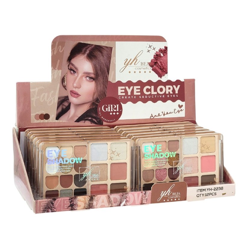 SOMBRA DE OJOS EN PALETA DE LARGA DURACION Y TEXTURA SUAVE Y 18 TONOS YH BEJA COSMETICS 24G